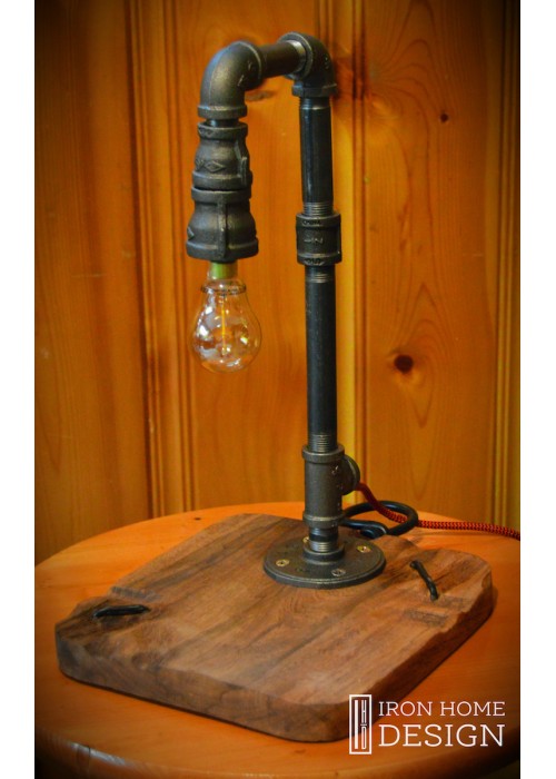 Rustic Wood Iron Pipe Lamp